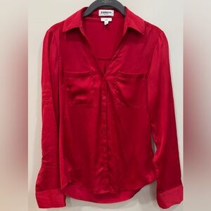 Express Portofino Shirt Womens Size XXS Blue Button Front Long Roll Tab …